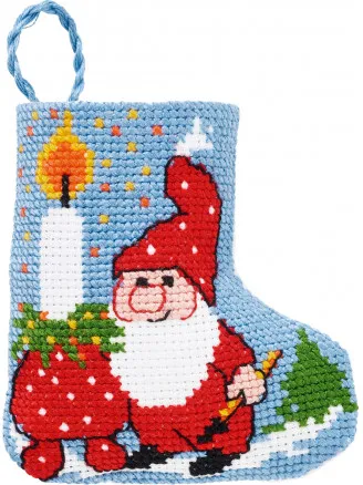 Permin Broderisett Julestrømpe Nisse med lys 7x8cm