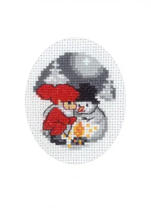 Permin Broderisett Julekort Snømann og Nisse 9x13cm